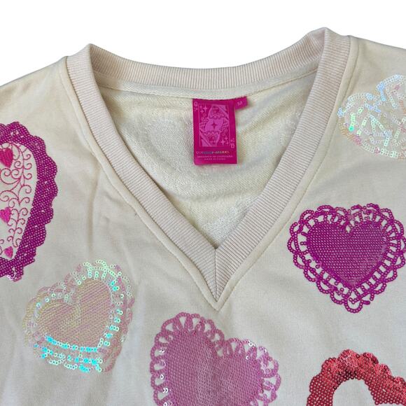 Queen of Sparkles Multi Doily Heart V-neck Sweatshirt - Picture 5 of 12